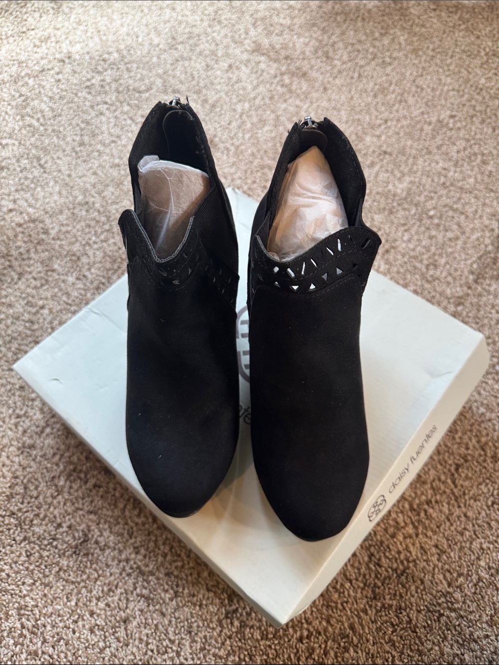 Daisy Fuentes Black Suede Ankle Booties with Cutout Accents
